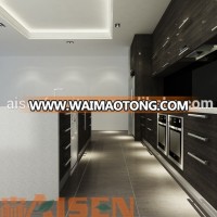 Ultra black color wood veneer kitchen cabinet design service