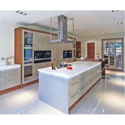 Professional Design Gloss Lacquer Beige Kitchen Cabinet with Island